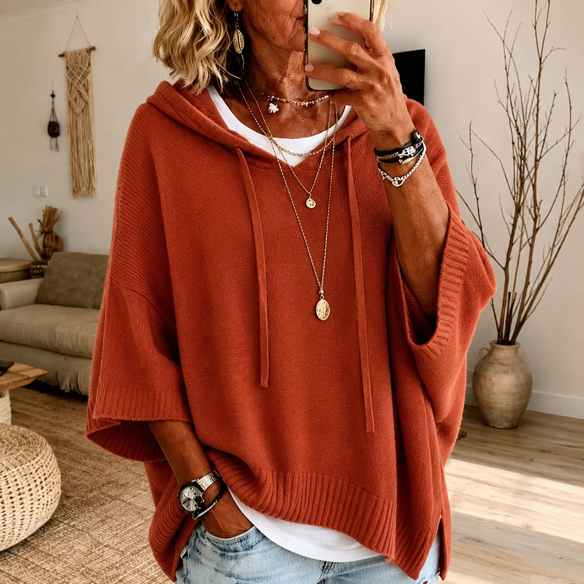 Oceane | Terracotta Poncho Jumper