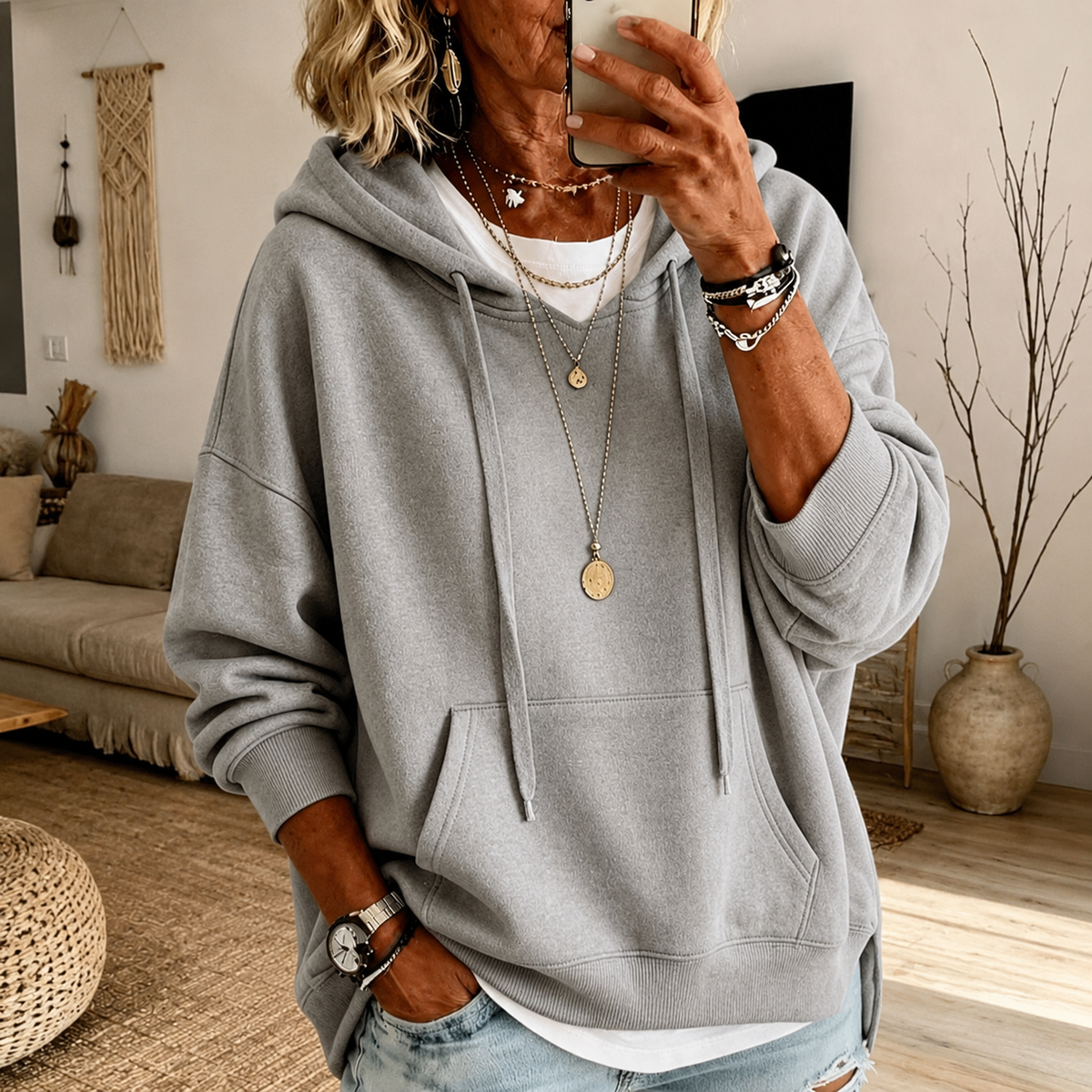 Elaijah | Light Grey Oversized Hooded Jumper
