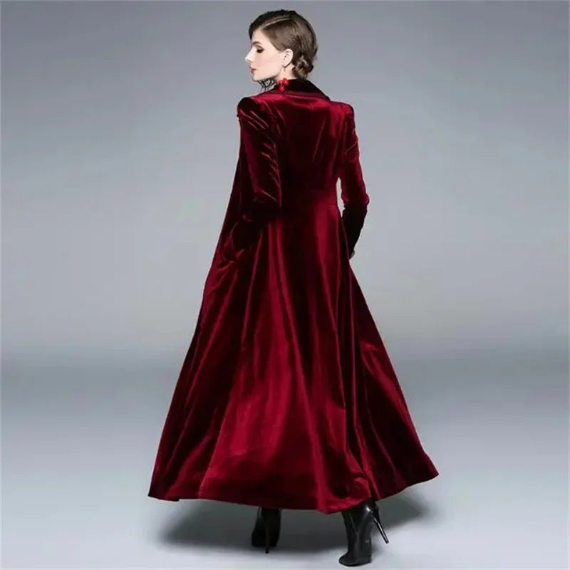 Gouden Fluwelen Lange Windjack Dames Herfst/Winter Nieuwe Stijl High End Temperament Geul Vrouwelijke Elegante Lange Overjas