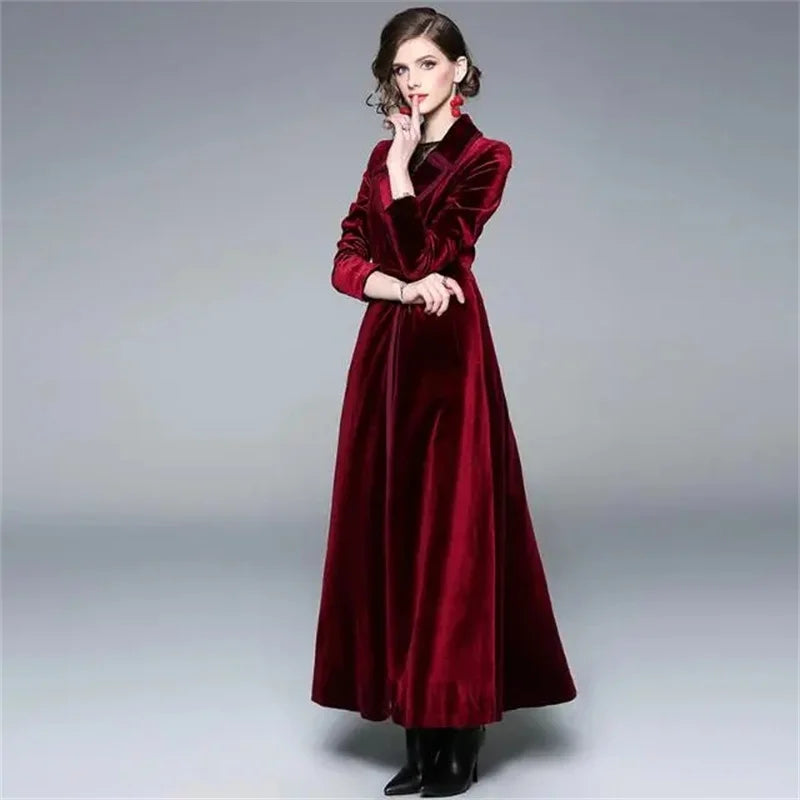 Gouden Fluwelen Lange Windjack Dames Herfst/Winter Nieuwe Stijl High End Temperament Geul Vrouwelijke Elegante Lange Overjas