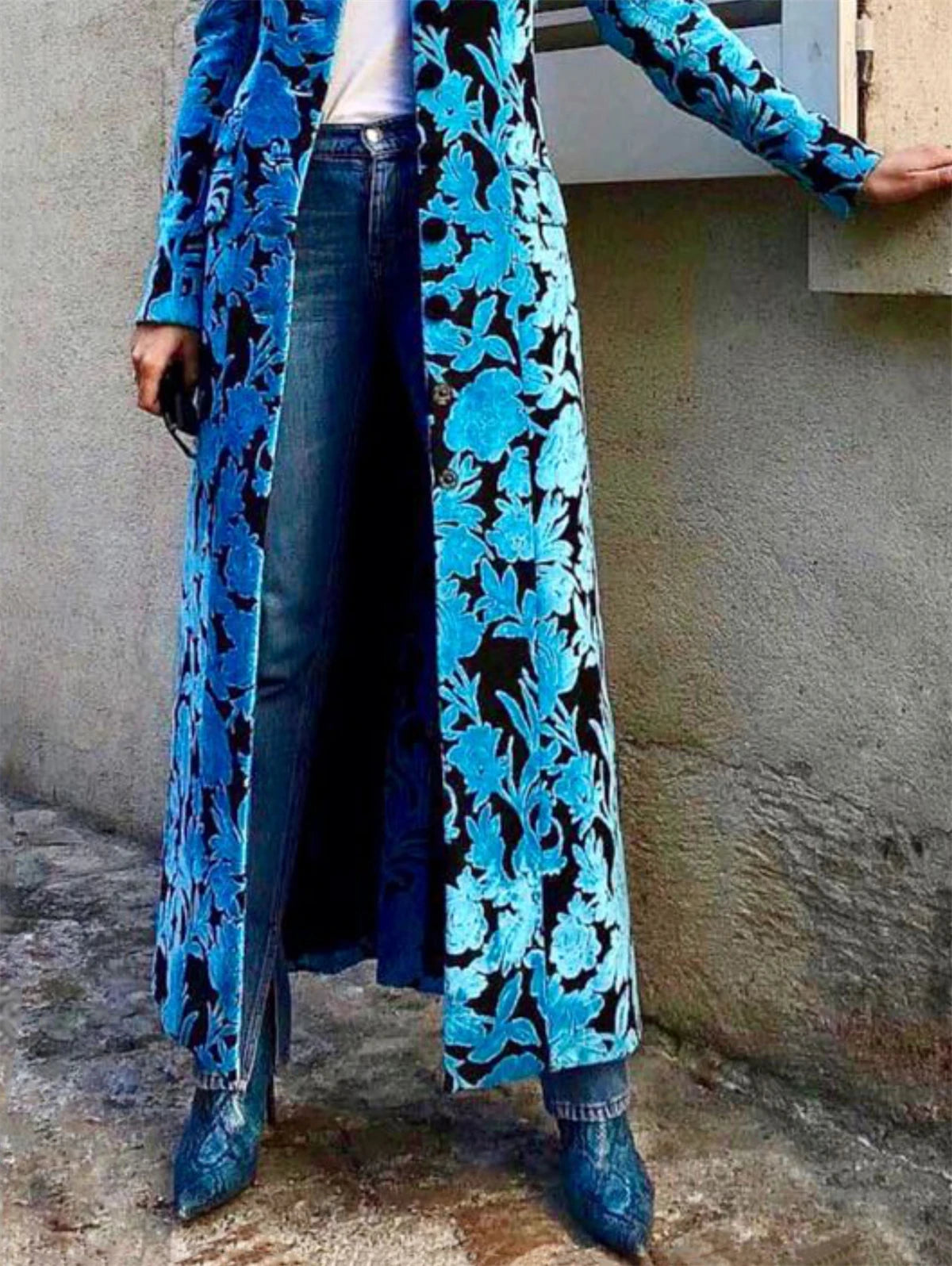 Lange fluwelen trenchcoat voor dames, bloemenreverskraag, zacht, hoge kwaliteit, herfst, piekrevers, lange elegante overjas in Britse stijl