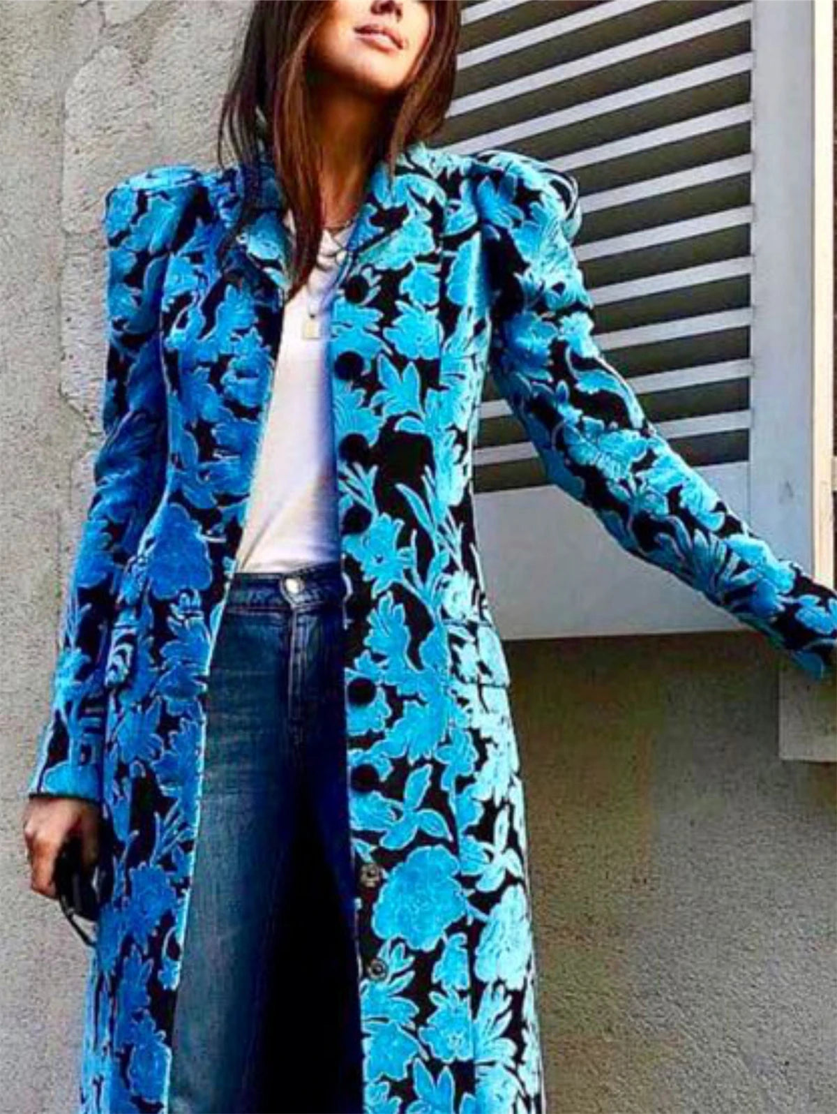 Lange fluwelen trenchcoat voor dames, bloemenreverskraag, zacht, hoge kwaliteit, herfst, piekrevers, lange elegante overjas in Britse stijl