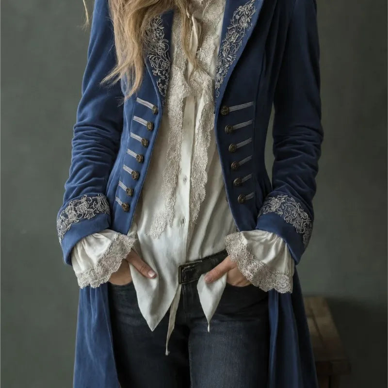 Philomena | Embroidered Velvet Longline Jacket