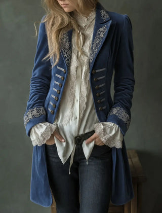 Philomena | Embroidered Velvet Longline Jacket