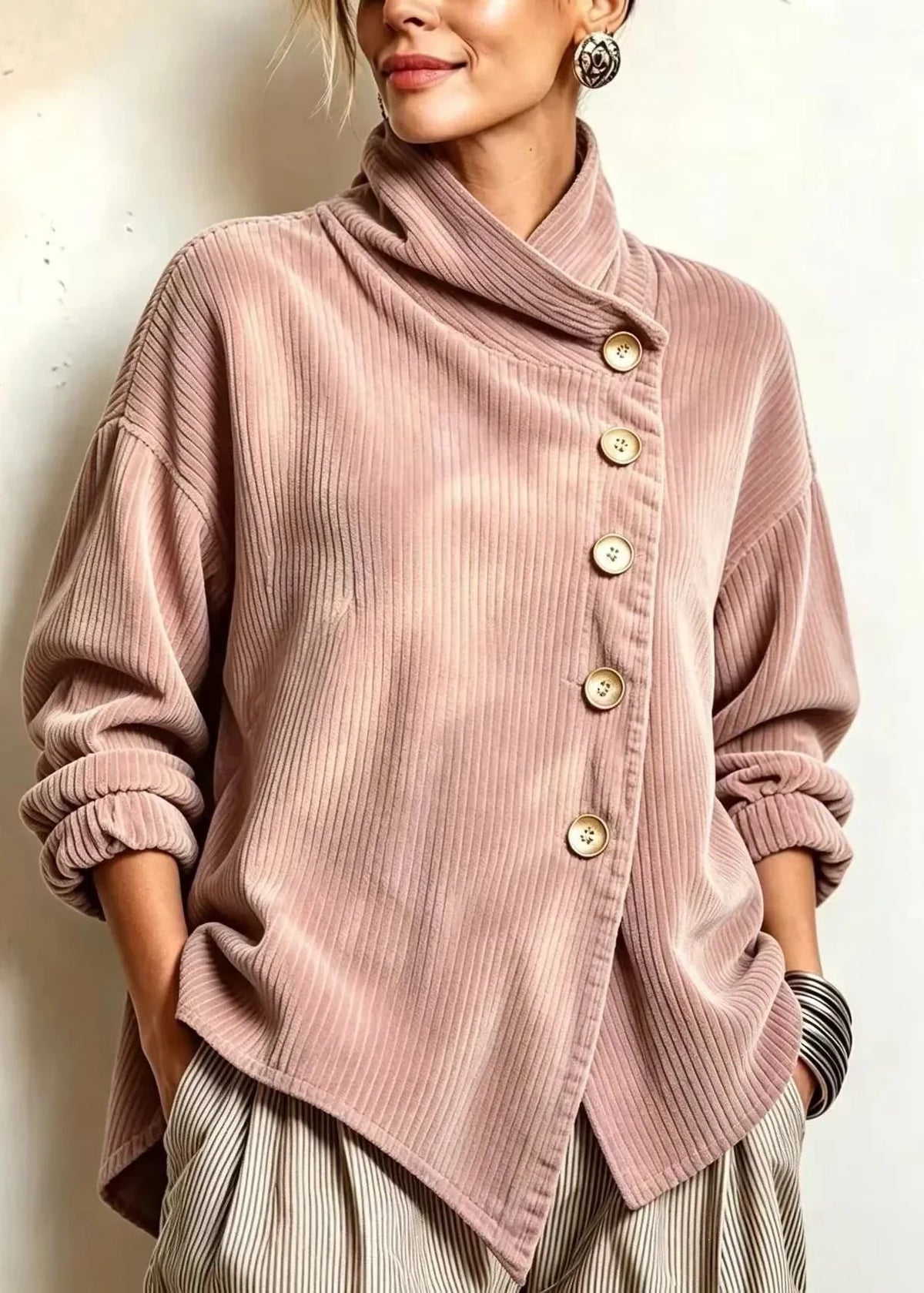 Avery | Wrap-Collar Corduroy Button-Up Top