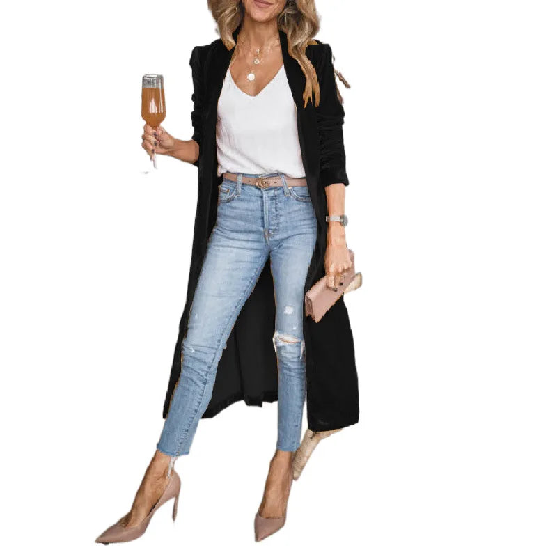 Herfst/Winter Straat Trendy Dames Los Goud Fluwelen Stretch Lange Jas Effen Elegant Kantoor Dame Feest X-LONG Vest Jas