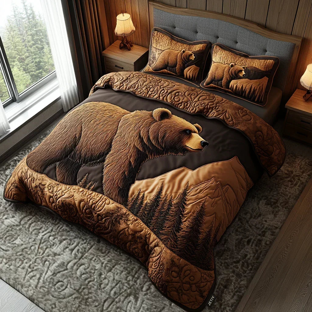 Forest Bear | 3-Piece Quilted Bedding Set