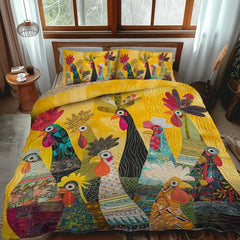 Morning Roosters | 3-Piece Quilted Bedding Set