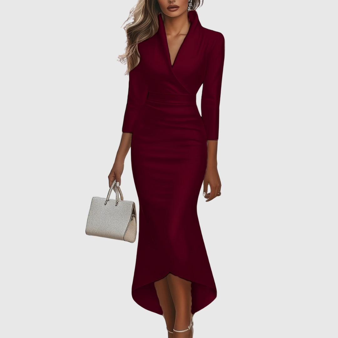 EVELISSE | SATIN V-NECK EVENING DRESS