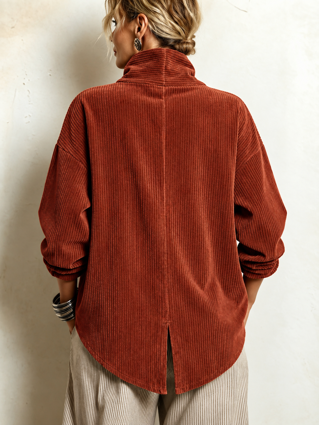 Avery | Wrap-Collar Corduroy Button-Up Top