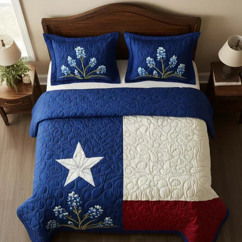 Lone Star Bloom | 3-Piece Quilted Bedding Set