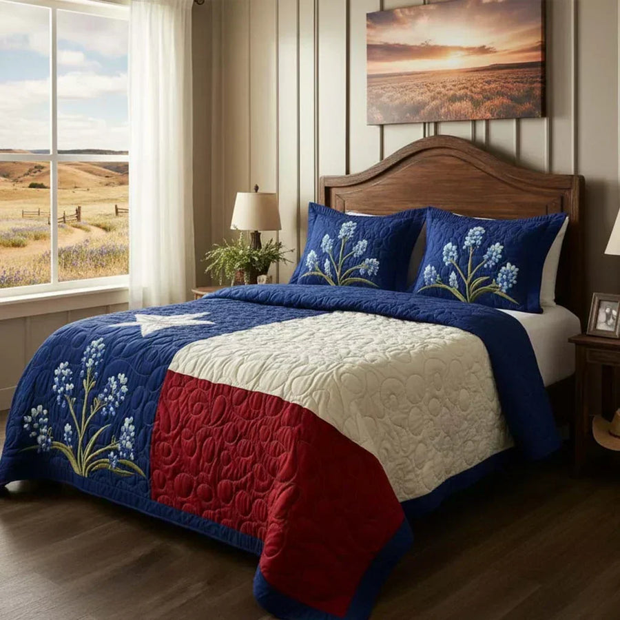 Lone Star Bloom | 3-Piece Quilted Bedding Set