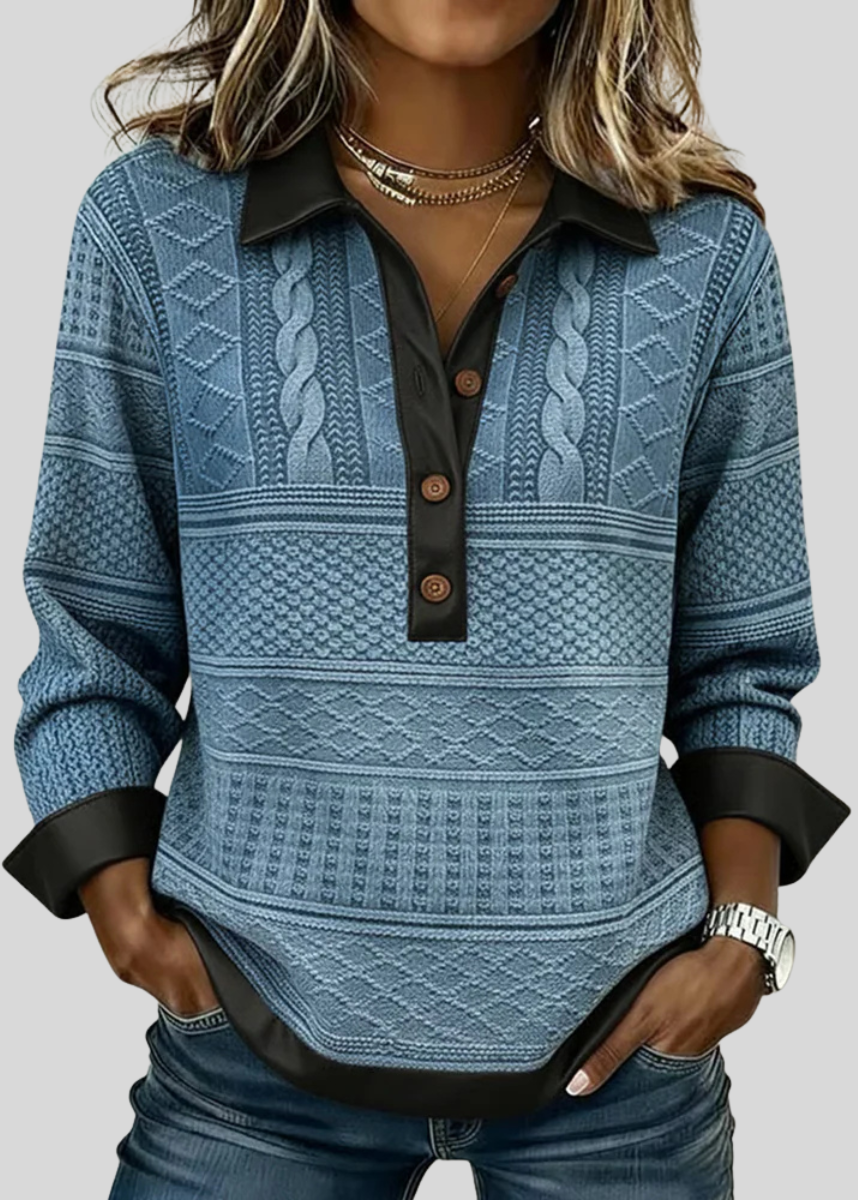 Penelope | Collared Button-Front Sweatshirt