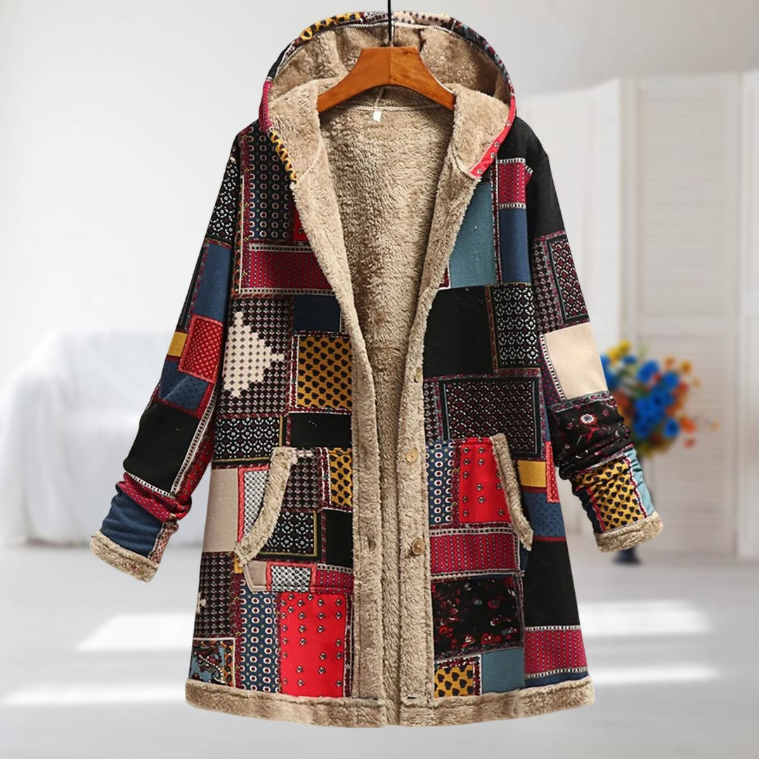 Lina | Red Patterned Mid-Season Jacket