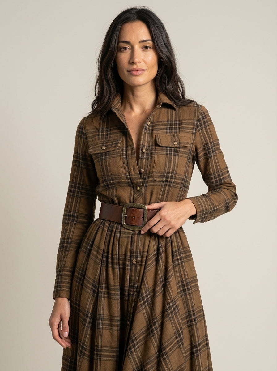Beatriz | Long Checked Dress with Belt