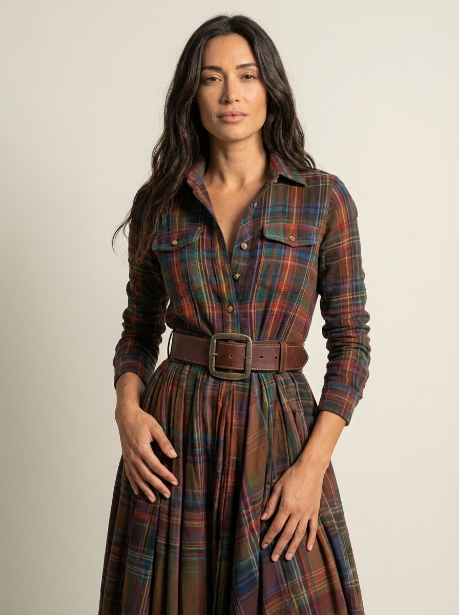 Beatriz | Long Checked Dress with Belt