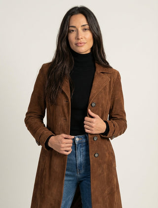 Teresa | Vintage-Style Faux Suede Trench Coat