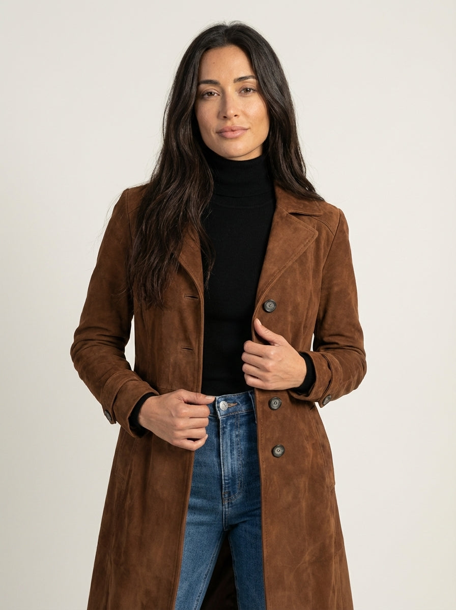 Teresa | Vintage-Style Faux Suede Trench Coat