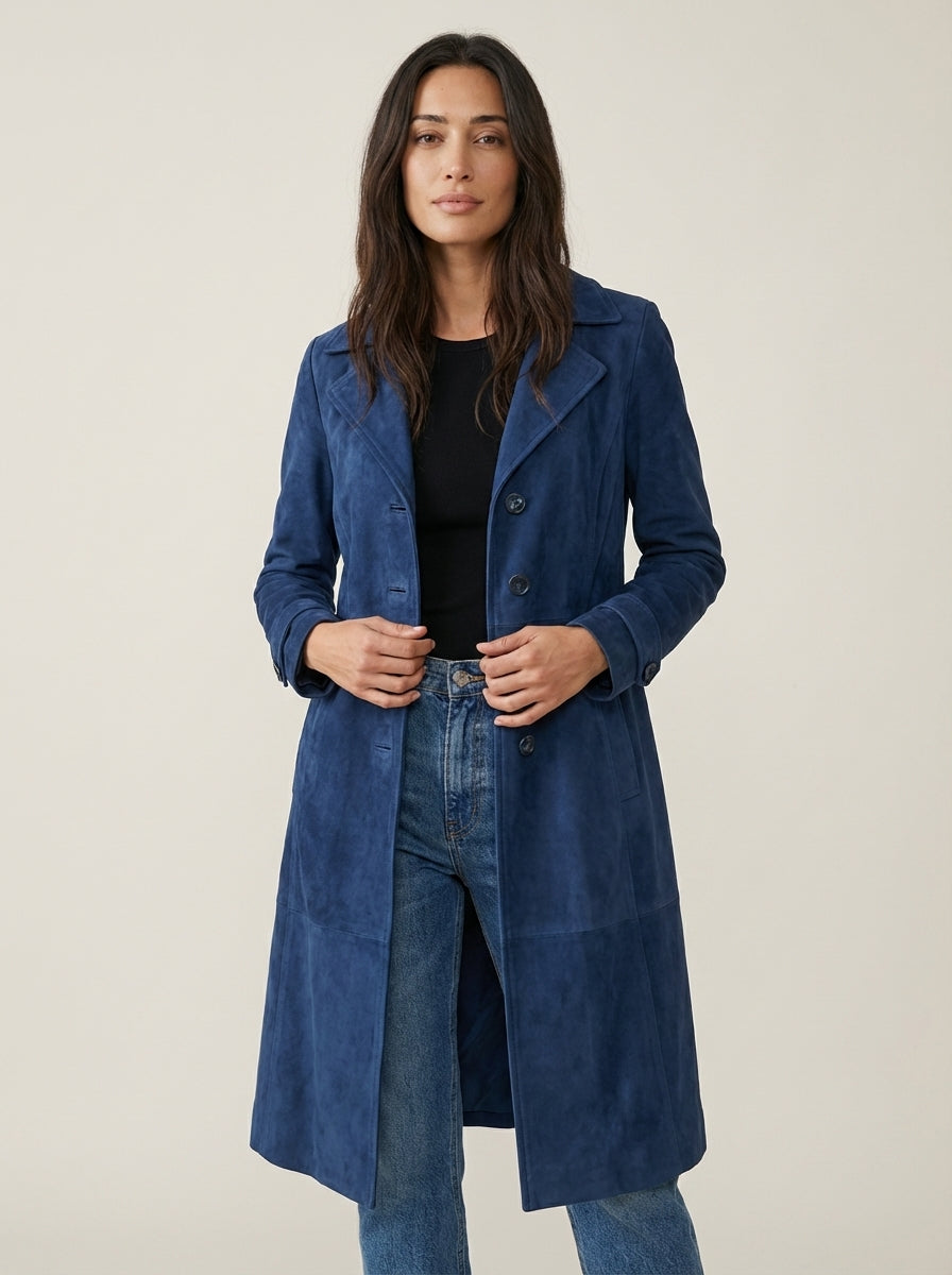 Teresa | Vintage-Style Faux Suede Trench Coat
