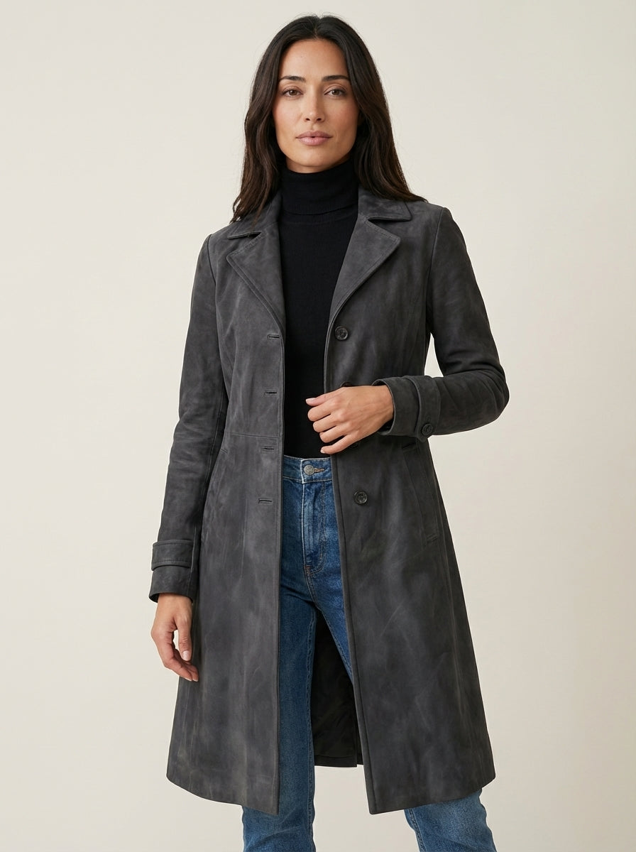 Teresa | Vintage-Style Faux Suede Trench Coat