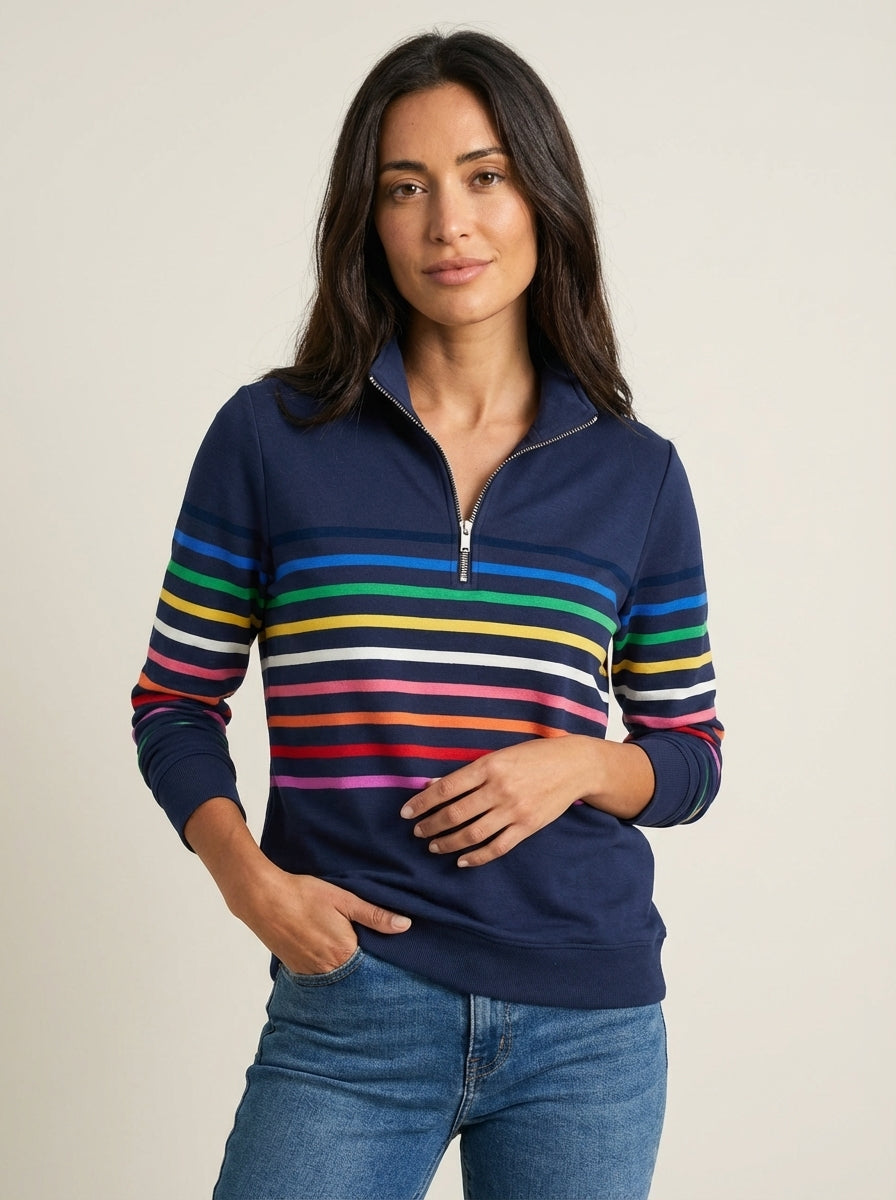 Marie | Colourful Striped Half-Zip Jumper