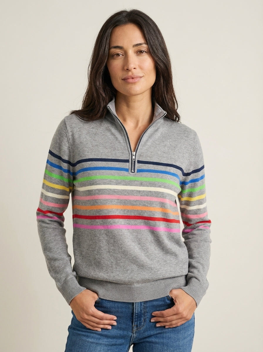 Marie | Colourful Striped Half-Zip Jumper