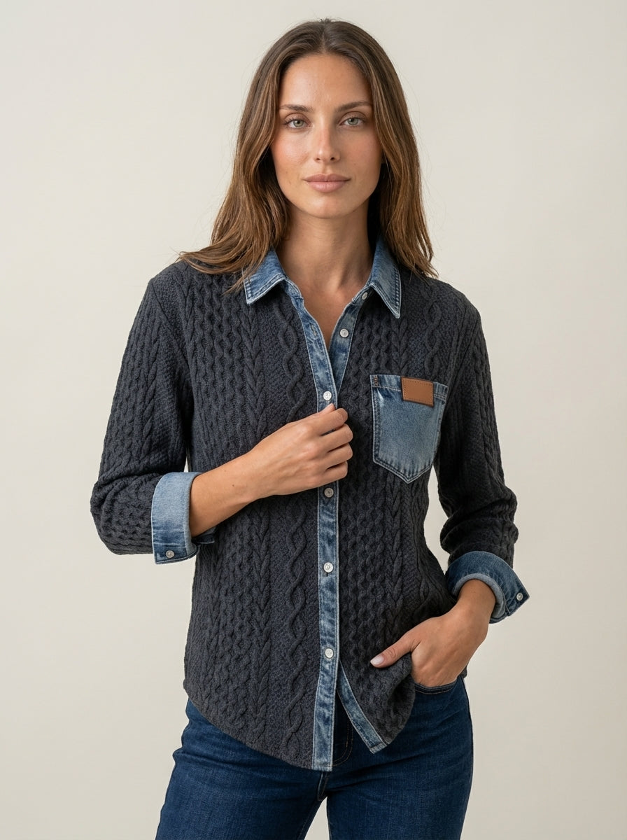 Rebecca | Cable-Pattern Top with Denim Details