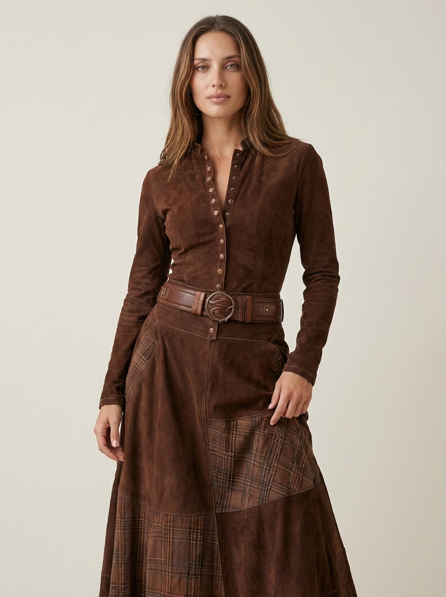 Azucena | Faux Suede Maxi Dress with Belt