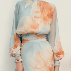 Ottavia | Roll-Neck Top and Floral Skirt Set
