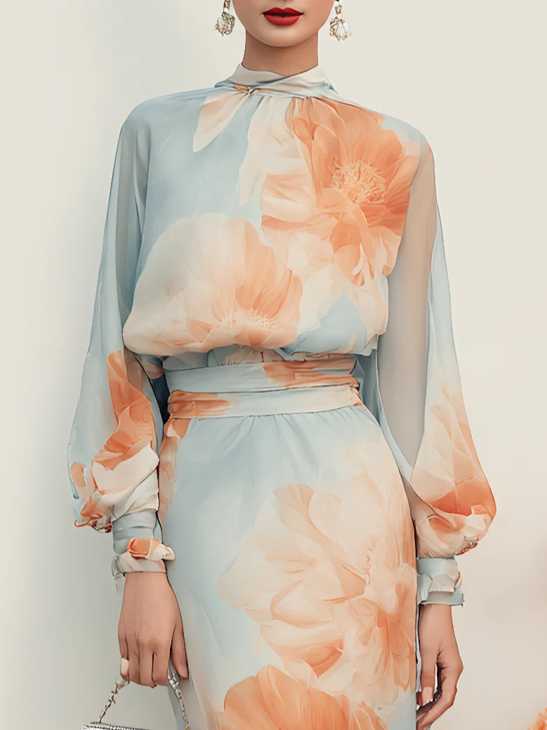 Ottavia | Roll-Neck Top and Floral Skirt Set