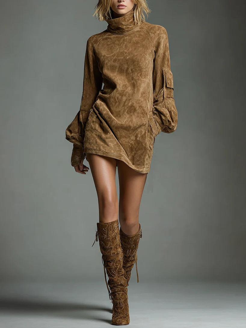 Hilda | Suede Turtleneck Dress