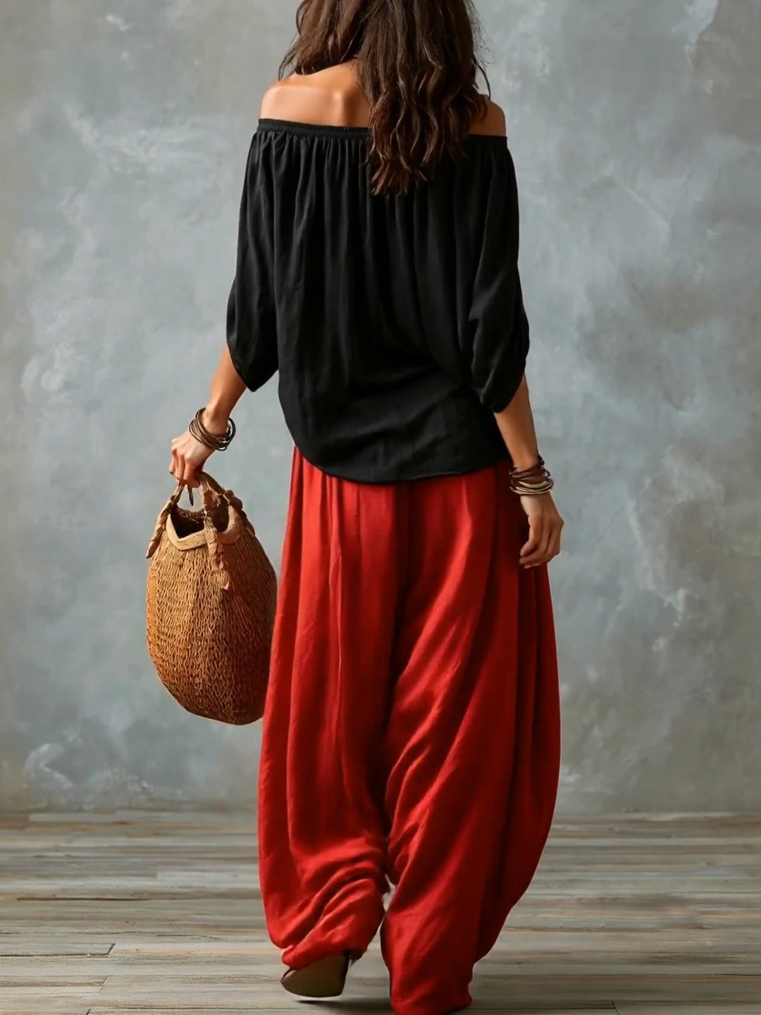 Off-Shoulder Top & Lantern Trousers Set