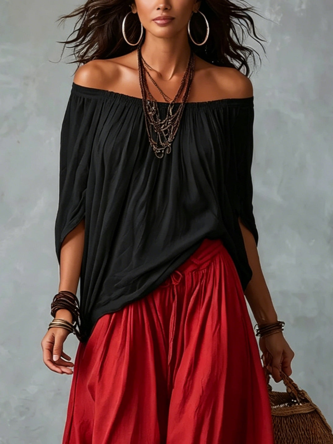 Off-Shoulder Top & Lantern Trousers Set
