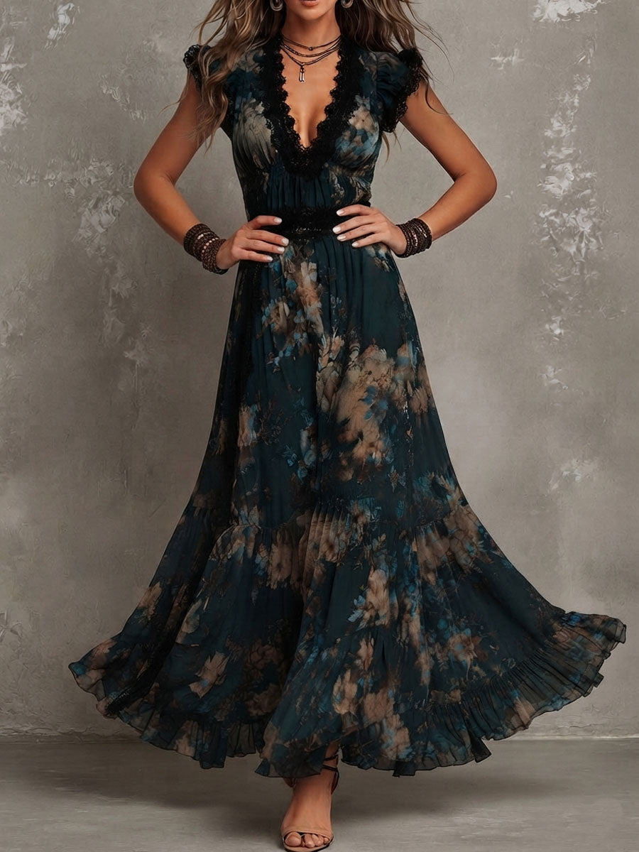 Giorgia | Vintage Floral Chiffon Maxi Dress