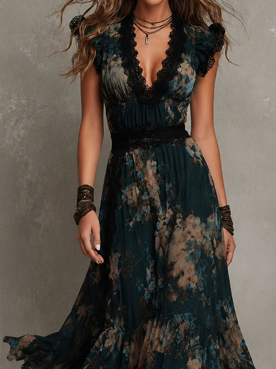 Giorgia | Vintage Floral Chiffon Maxi Dress