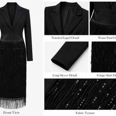 Loredana | Sequin Fringe Blazer Midi Dress