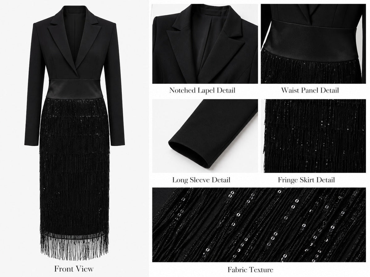 Loredana | Sequin Fringe Blazer Midi Dress