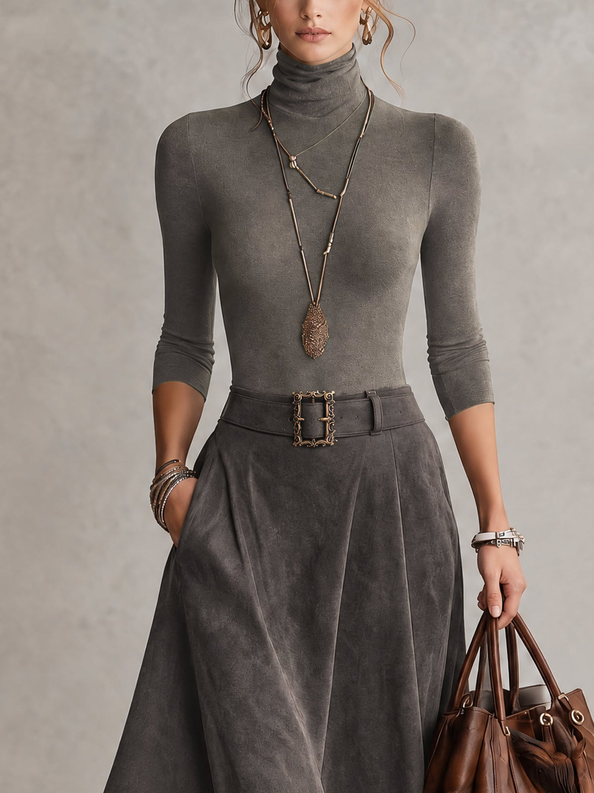 Fabiola | Roll-Neck Top and Asymmetric Skirt Set