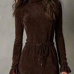 Isla | Faux Suede Midi Dress with Tie Waist
