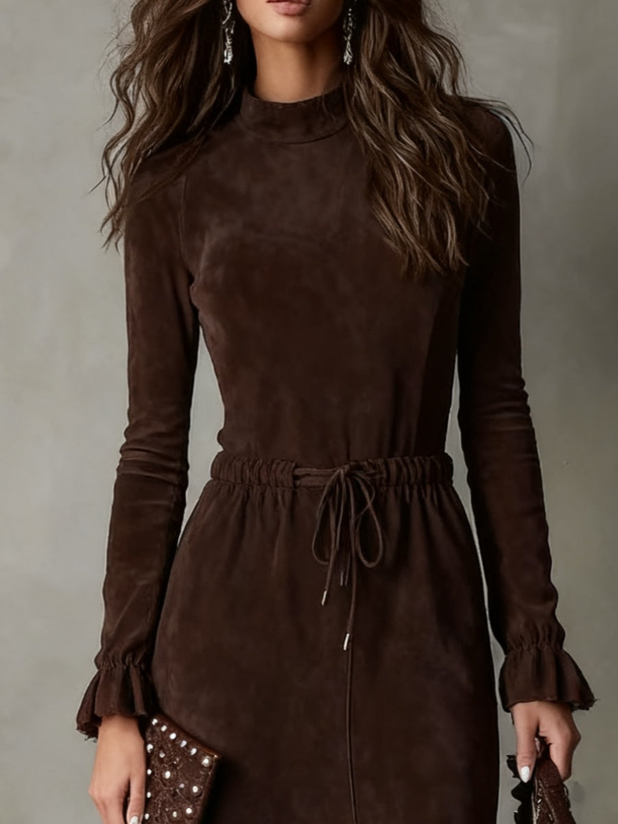 Isla | Faux Suede Midi Dress with Tie Waist