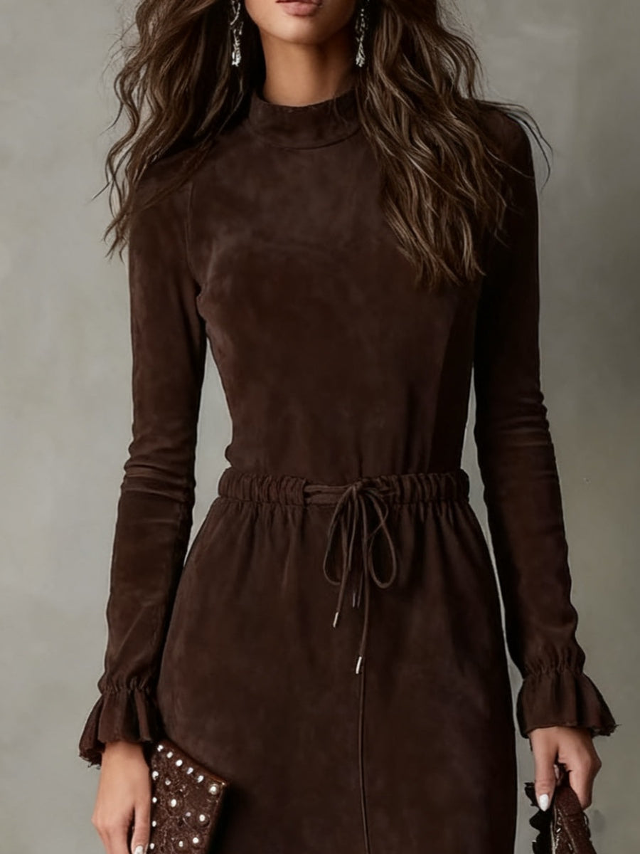 Isla | Faux Suede Midi Dress with Tie Waist