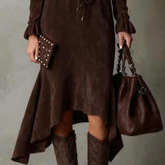 Isla | Faux Suede Midi Dress with Tie Waist