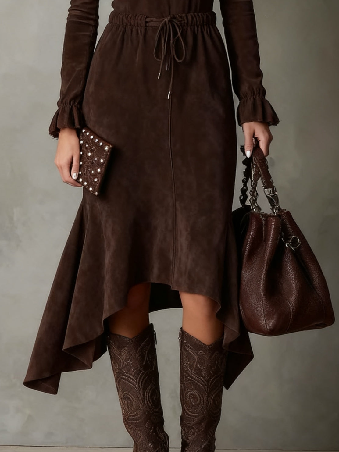 Isla | Faux Suede Midi Dress with Tie Waist