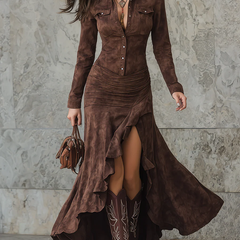 Daisy | Western Ruched Button-Front Midi Dress