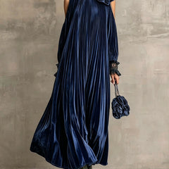 Simonetta | Pleated Maxi Dress with Floral Shoulder