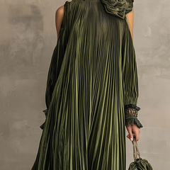 Simonetta | Pleated Maxi Dress with Floral Shoulder
