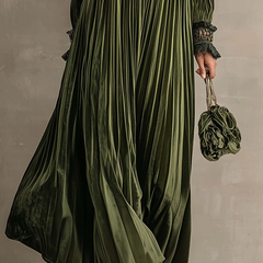 Simonetta | Pleated Maxi Dress with Floral Shoulder