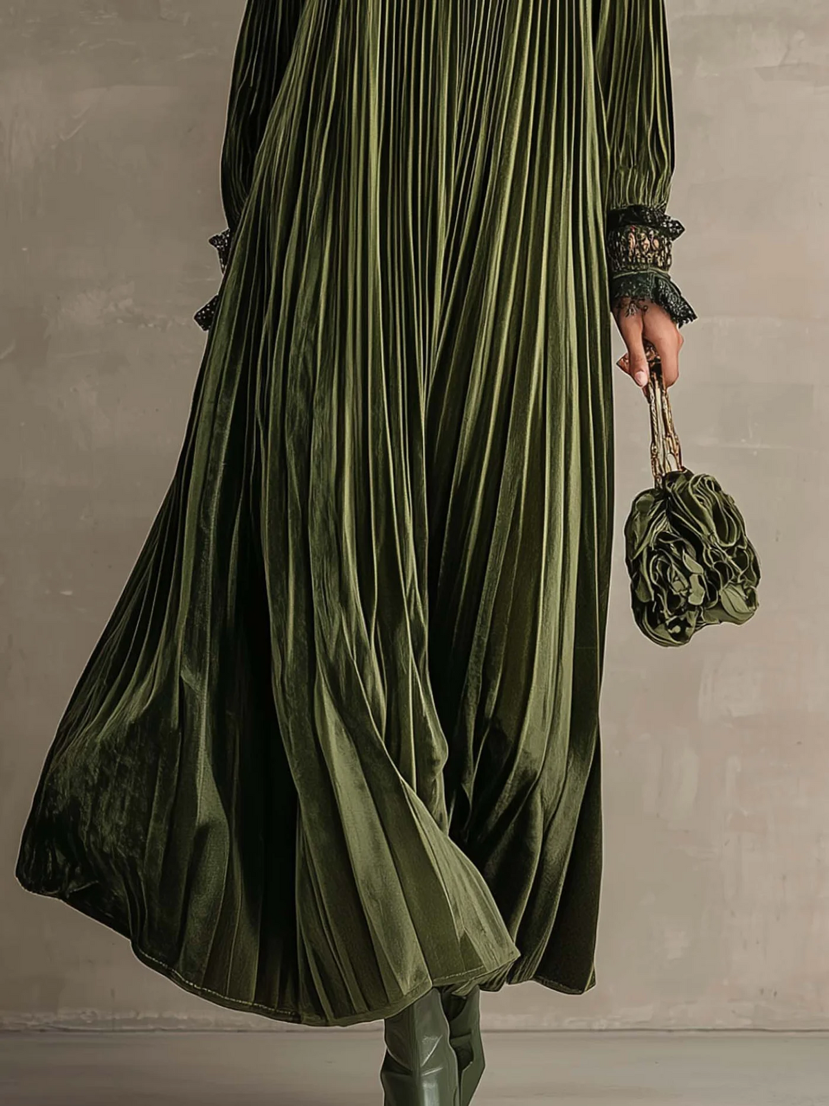 Simonetta | Pleated Maxi Dress with Floral Shoulder