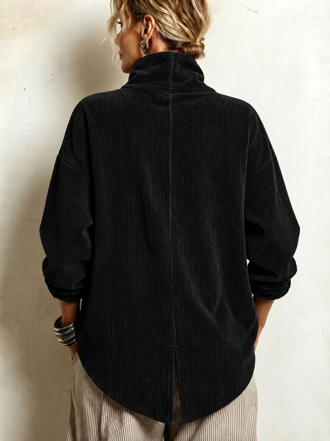 Avery | Wrap-Collar Corduroy Button-Up Top