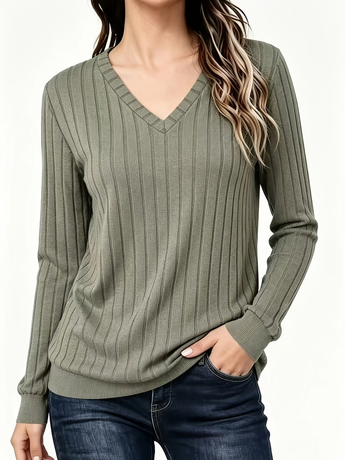 ELODIE | RIBBED V-NECK JUMPER